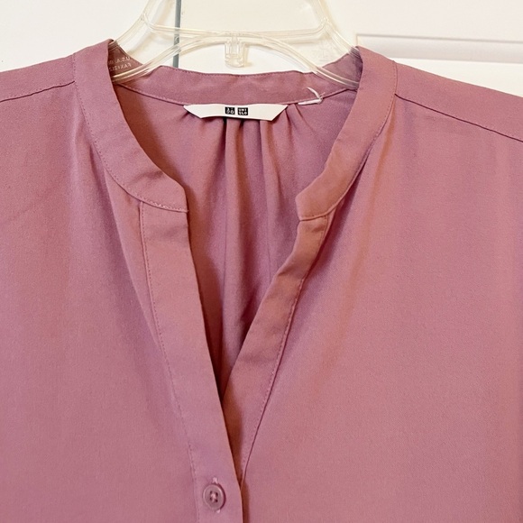 Uniqlo Purple Mauve Long Sleeve Button Front Collarless Rayon Blend Blouse. L - Picture 4 of 9
